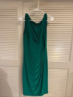 Ralph Lauren Green Sleeveless Faux-Wrap Midi Dress